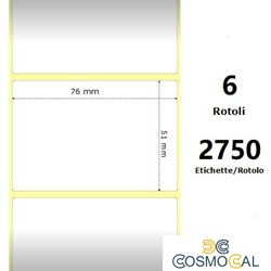 White 76x51mm, 2750 Et/Rotolo Z-2000D 3x2x3 Core, 6 Rolls