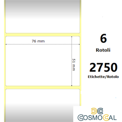 White 76x51mm, 2750 Et/Rotolo Z-2000D 3x2x3 Core, 6 Rolls