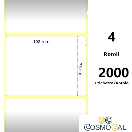 White 102x76mm, 2000 Et/Rotolo Z-1000D 4x3x 3 Core, 4 Rolls