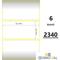 White 51x25mm, 2340 Et/Rotolo Z-2000D 2x1x1 Core, 6 Rolls