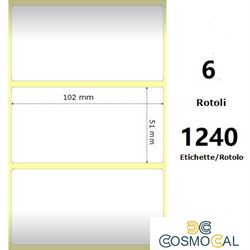 White 102x51mm, 1240 Et/Rotolo Z-2000D 4x2x 1 Core, 6 Rolls