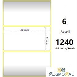 White 102x51mm, 1240 Et/Rotolo Z-2000D 4x2x 1 Core, 6 Rolls