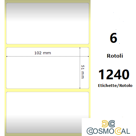 White 102x51mm, 1240 Et/Rotolo Z-2000D 4x2x 1 Core, 6 Rolls