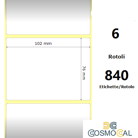 White 102x76mm, 840 Et/Rotolo Z-2000D 4x3x1 Core, 6 Rolls