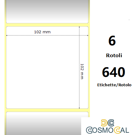 White 102x102mm, 640 Et/Rotolo Z-2000D 4x4x 1 Core, 6 Rolls