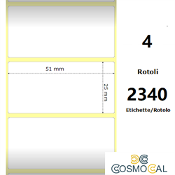 White 51x25mm,2340 Et/Rotolo Z-4000D, 2x1x1 Core, 4 Rolls