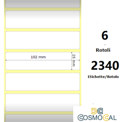 White 102x25mm,2340 Et/Rotolo Z-4000D, 4x1x1 Core, 6 Rolls