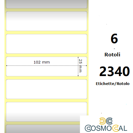 White 102x25mm,2340 Et/Rotolo Z-4000D, 4x1x1 Core, 6 Rolls