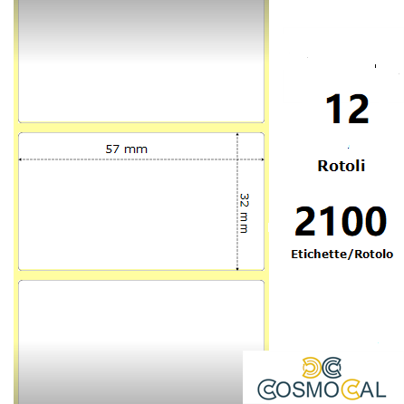 White 57x32mm, 2100Et/Rotolo Z-2000D 2.25x1.25x1Core,12Rolls