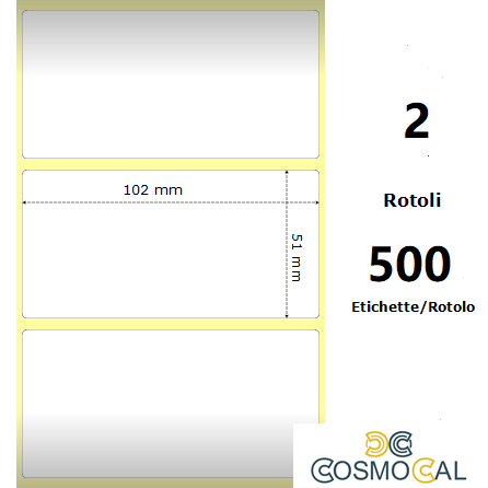 White 102x51mm, 500 Et/Rotolo Z-2000D 4x2x3 Core, 2 Rolls