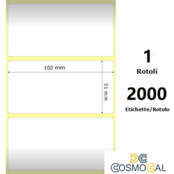 White 102x51mm, 2000 Et/Rotolo Z-2000D 4x2x3 Core, 1 Rolls