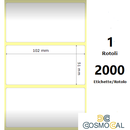 White 102x51mm, 2000 Et/Rotolo Z-2000D 4x2x3 Core, 1 Rolls