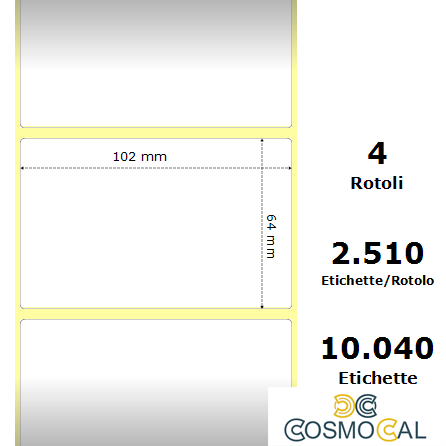White 102x63.5mm,2510Et/Rotolo Z-1000D, 4x2.5x3Core ,4 Rolls