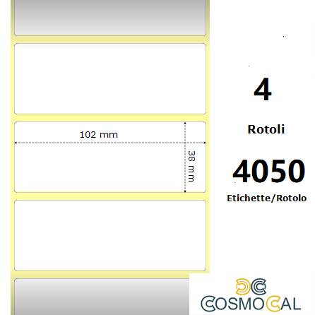 White 102x38mm,4050 Et/Rotolo Z-1000D, 4x1.5x3 Core, 4 Rolls