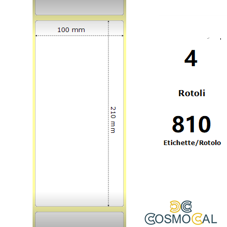 White 100x210mm,810 Et/Rotolo Z-1000D,3.9x8.3x3 Core,4 Rolls