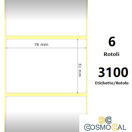 White 76x51mm,3100 Et/Rotolo Z-1000D, 3x2x3 Core, 6 Rolls