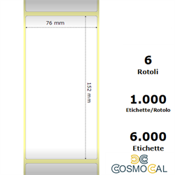 White 76x152mm,1000 Et/Rotolo Z-1000D, 3x6x3 Core, 6 Rolls