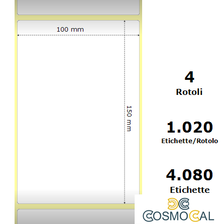 White 100x150mm,1020 Et/Rotolo Z-1000D,3.9x5.9x3 Core,4Rolls