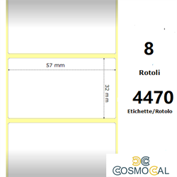 White 57x32mm,4470 Et/Rotolo Z-1000D,2.2x1.3x3 Core,8 Rolls