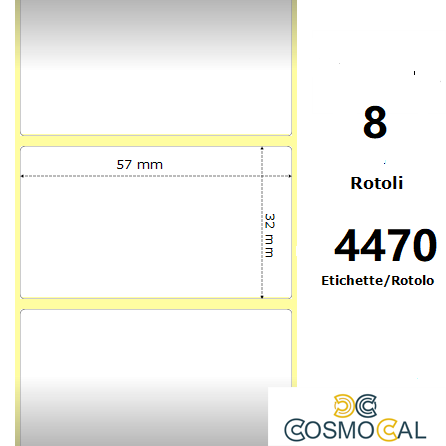 White 57x32mm,4470 Et/Rotolo Z-1000D,2.2x1.3x3 Core,8 Rolls