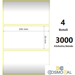 White 100x50mm,3000 Et/Rotolo Z-1000D, 3.9x2x3 Core, 4 Rolls