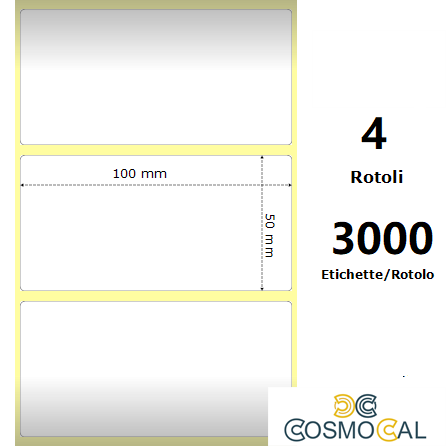 White 100x50mm,3000 Et/Rotolo Z-1000D, 3.9x2x3 Core, 4 Rolls