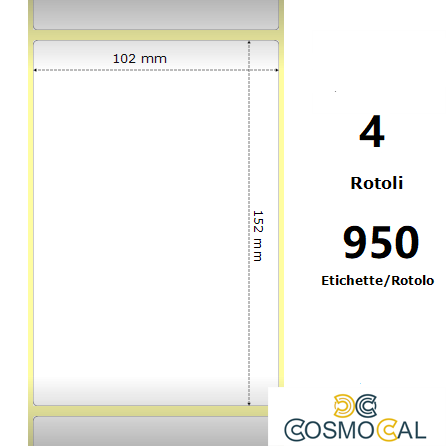 White 102x152mm,950 Et/Rotolo Z-1000D, 4x6x3 Core ,4 Rolls