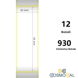 White 25x76mm, 930 Et/Rotolo Z-2000D 1x3x1 Core, 12 Rolls