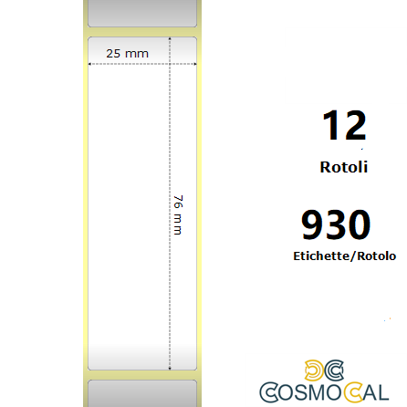 White 25x76mm, 930 Et/Rotolo Z-2000D 1x3x1 Core, 12 Rolls