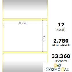 White 31x22mm,2780 Et/Rotolo Z-2000D,1.2x0.9x1Core, 12 Rolls