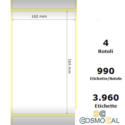 White 102x165mm,990 Et/Rotolo Z-1000D, 4x6.5x3 Core ,4 Rolls