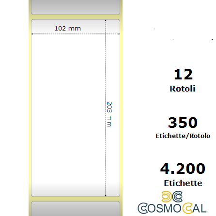 White 102x203mm, 350 Et/Rotolo Z-1000D,4x8x1 Core ,12 Rolls