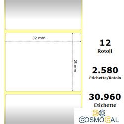 White 32x25mm, 2580 Et/Rotolo Z-2000D 1.3x1x1 Core, 12 Rolls