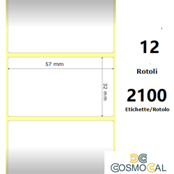 White 57x32mm, 2100Et/Rotolo Z-2000D,2.2x1.3x1Core,12 Rolls