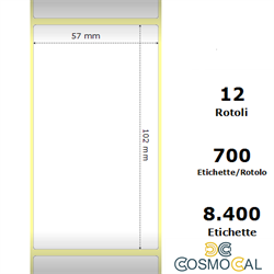 White 57x102mm,700 Et/Rotolo Z-2000D, 2.2x4x1Core, 12 Rolls