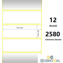 White 76x25mm, 2580 Et/Rotolo Z-2000D, 3x1x1 Core, 12 Rolls