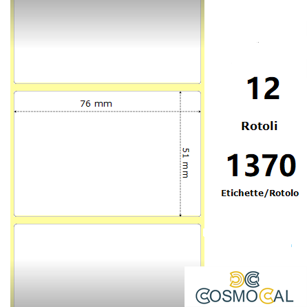 White 76x51mm, 1370 Et/Rotolo Z-2000D, 3x2x1 Core, 12 Rolls