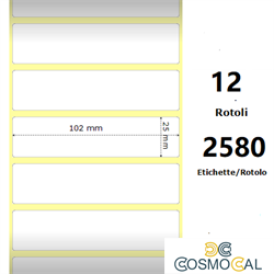 White 102x25mm, 2580 Et/Rotolo Z-2000D 4x1x1 Core, 12 Rolls