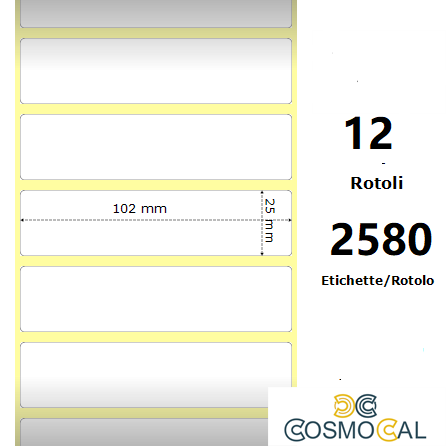 White 102x25mm, 2580 Et/Rotolo Z-2000D 4x1x1 Core, 12 Rolls