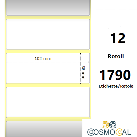 White 102x38mm,1790 Et/Rotolo Z-2000D, 4x1.5x1Core, 12 Rolls