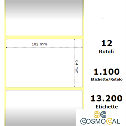 White 102x64mm, 1100 Et/Rotolo Z-2000D 4x2.5x1Core, 12 Rolls