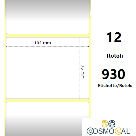 White 102x76mm, 930 Et/Rotolo Z-2000D 4x3x1 Core, 12 Rolls