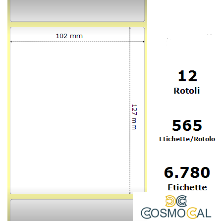 White 102x127mm,565 Et/Rotolo Z-2000D, 4x5x1 Core, 12 Rolls