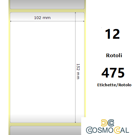 White 102x152mm, 475 Et/Rotolo Z-2000D 4x6x1 Core, 12 Rolls