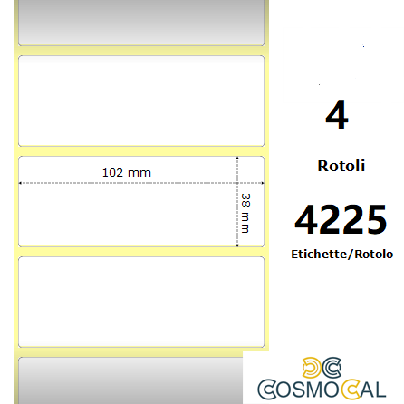 White 102x38mm, 4225 Et/Rotolo Z-2000D,4x1.5x3Core, 4 Rolls