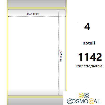 White 102x152mm,1142 Et/Rotolo Z-2000D, 4x6x3 Core, 4 Rolls