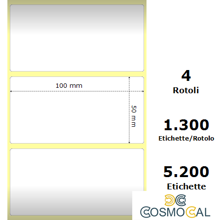 White 100x50mm,1300 Et/Rotolo Z-2000D,3.9x2x1 Core, 4 Rolls