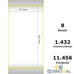 White 57x102mm, 1432 Et/Rotolo Z-2000D,2.2x4x3 Core, 8 Rolls