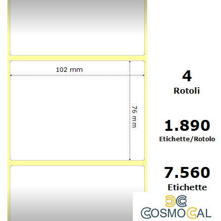 White 102x76mm,1890 Et/Rotolo Z-2000D, 4x3x3 Core, 4 Rolls