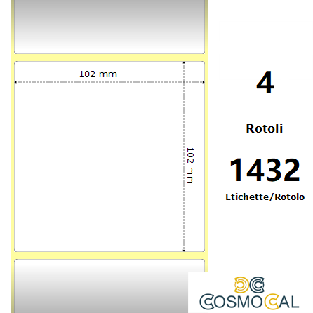 White 102x102mm,1432 Et/Rotolo Z-2000D, 4x4x3 Core, 4 Rolls